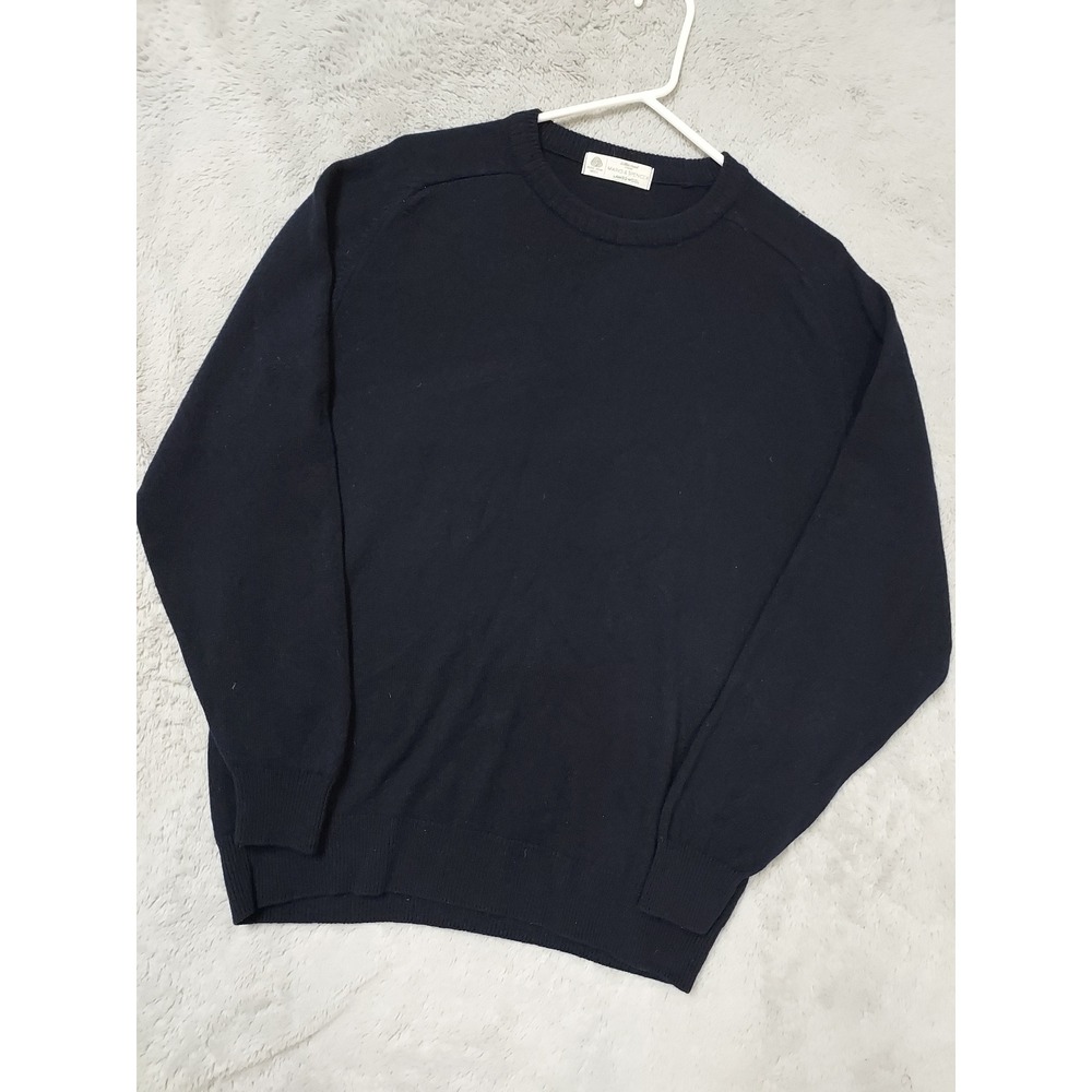 Vintage Marks Spencer Sweater Mens Medium Lambswool Crew Neck Pullover Blue Wool